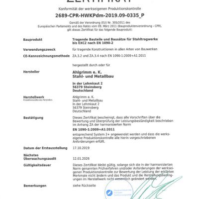 Ahlgrimm - Ideen in Metall | Zertifikat